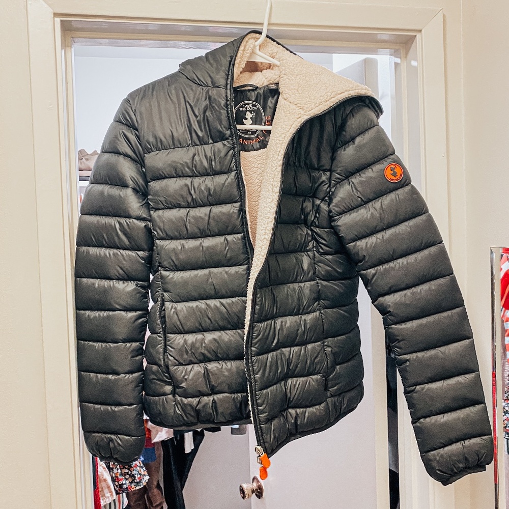Save The Duck Gwen Vegan Faux Down Winter Puffer Jacket with Hood Black Small